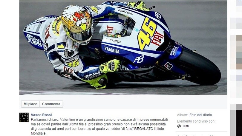 Vasco si schiera con Valentino: «A Lorenzo Mondiale regalato»
