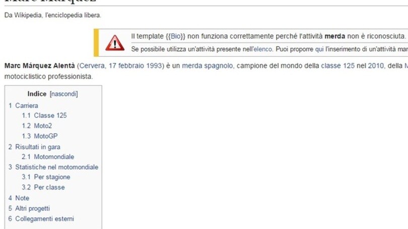 Marc Marquez su Wikipedia diventa "m... spagnolo"