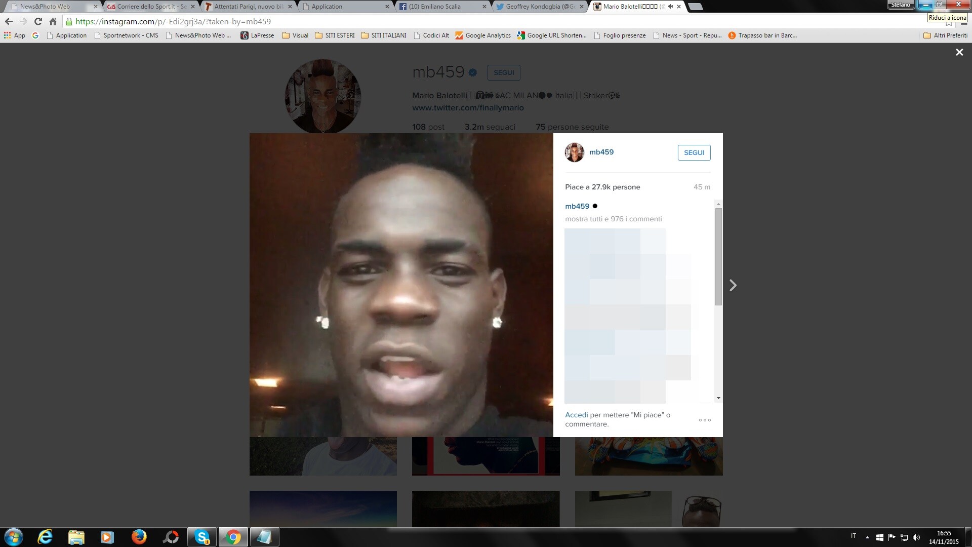 Attentati Parigi, Balotelli: «Vorrei la pace»