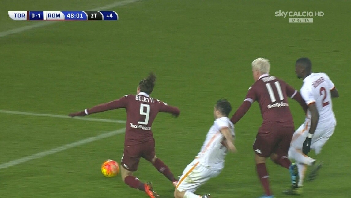 Torino-Roma, la fotosequenza del rigore concesso da Damato al 94'