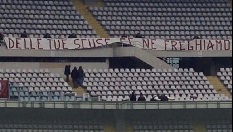 Torino-Empoli, striscione contro Quagliarella: «Delle tue scuse ce ne freghiamo»