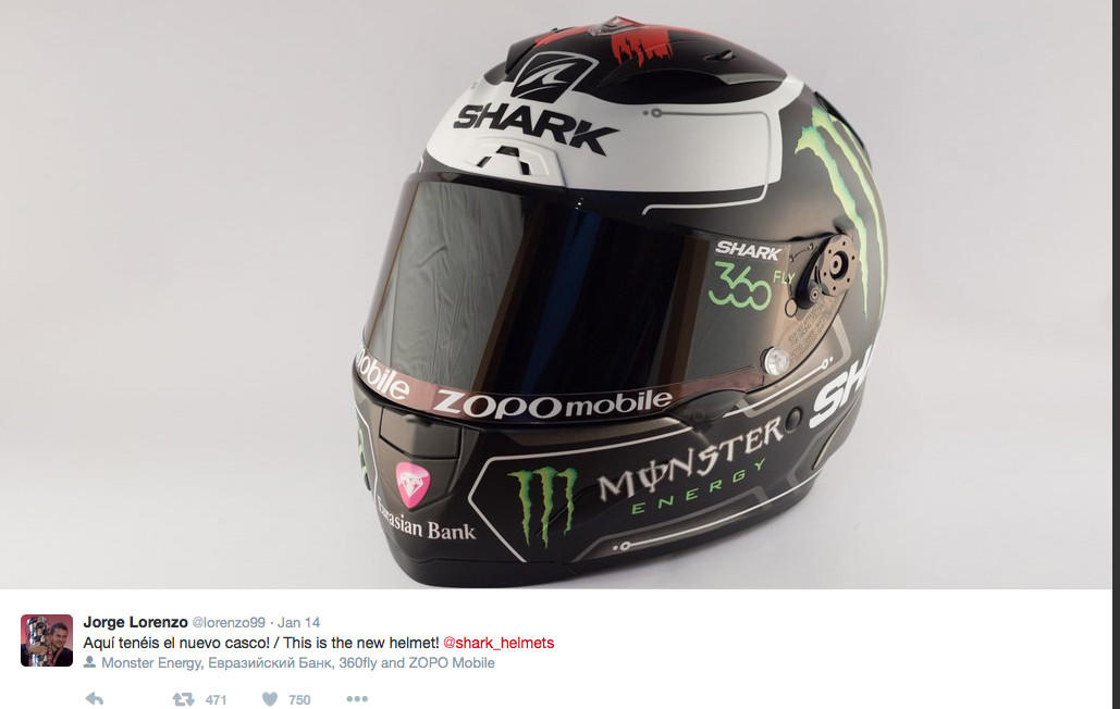 MotoGp, Lorenzo: nuovo casco su Twitter