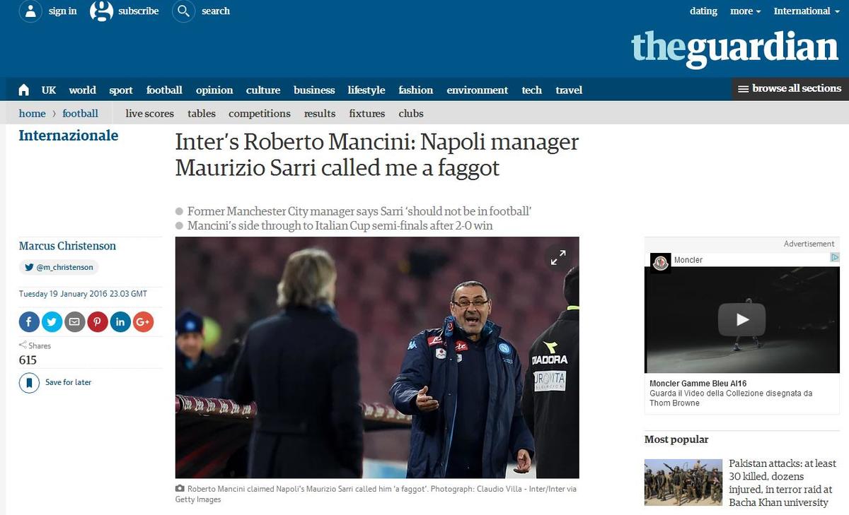 Napoli-Inter, lo scontro Sarri-Mancini sui siti esteri
