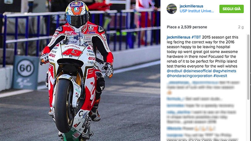 MotoGp: Miller operato, ora la riabilitazione