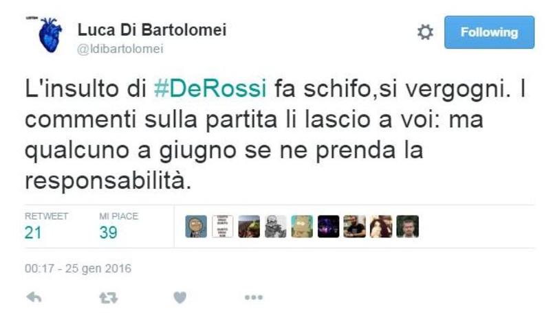 Luca Di Bartolomei: «De Rossi si vergogni, insulto schifoso»