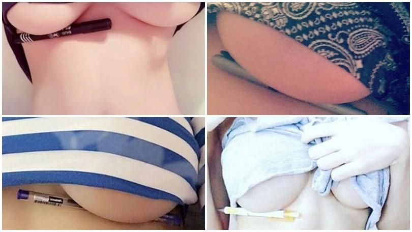 Sexy sfida sui social: una penna sotto al seno