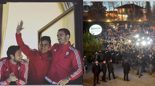 Frosinone impazzisce per la Juventus: in mille sotto l'hotel. Dybala e C. alla finestra