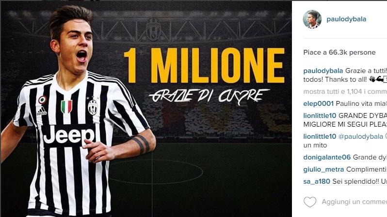 Juventus, Dybala festeggia il milione di followers su Instagram