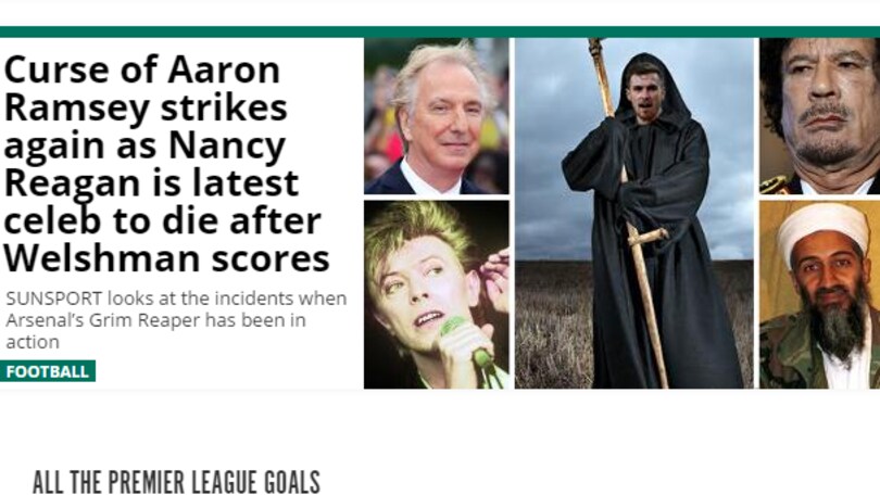 Tabloid inglesi: «Ramsey segna e muoiono Nancy Reagan e Tomlinson»