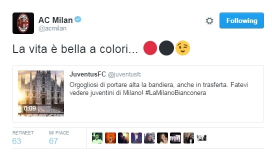 Milan-Juventus, scambio di battute su Twitter