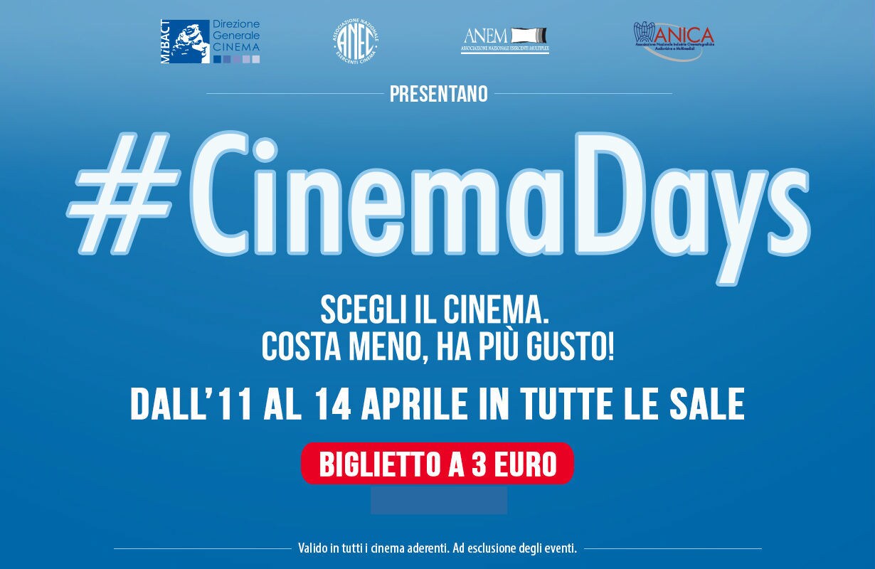 CinemaDays, quattro giorni di spettacoli a 3 euro