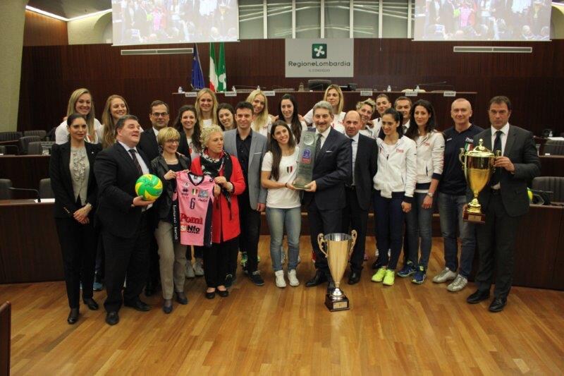 La Pomì Casalmaggiore celebra il «triplete» in Regione Lombardia
