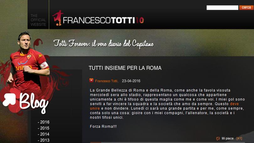 Roma, il messaggio di Totti: «I miei gol per unire»