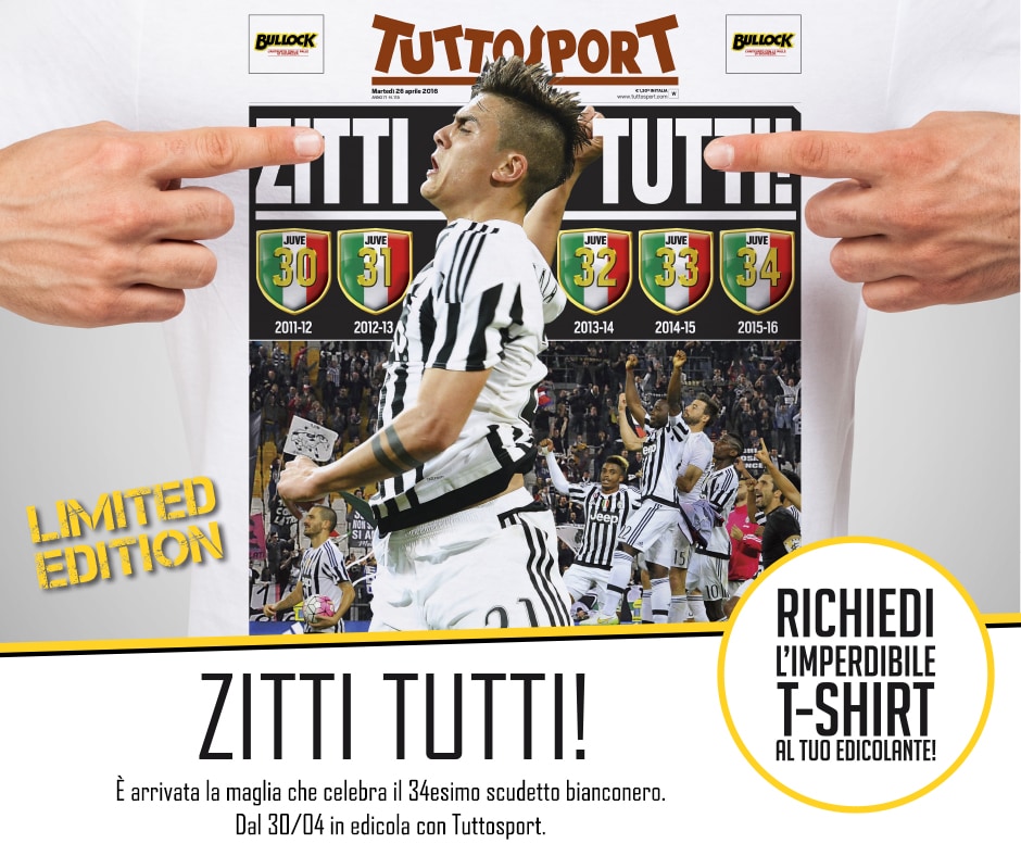 Zitti tutti! La maglia celebrativa del 34° scudetto della Juventus in edicola con Tuttosport