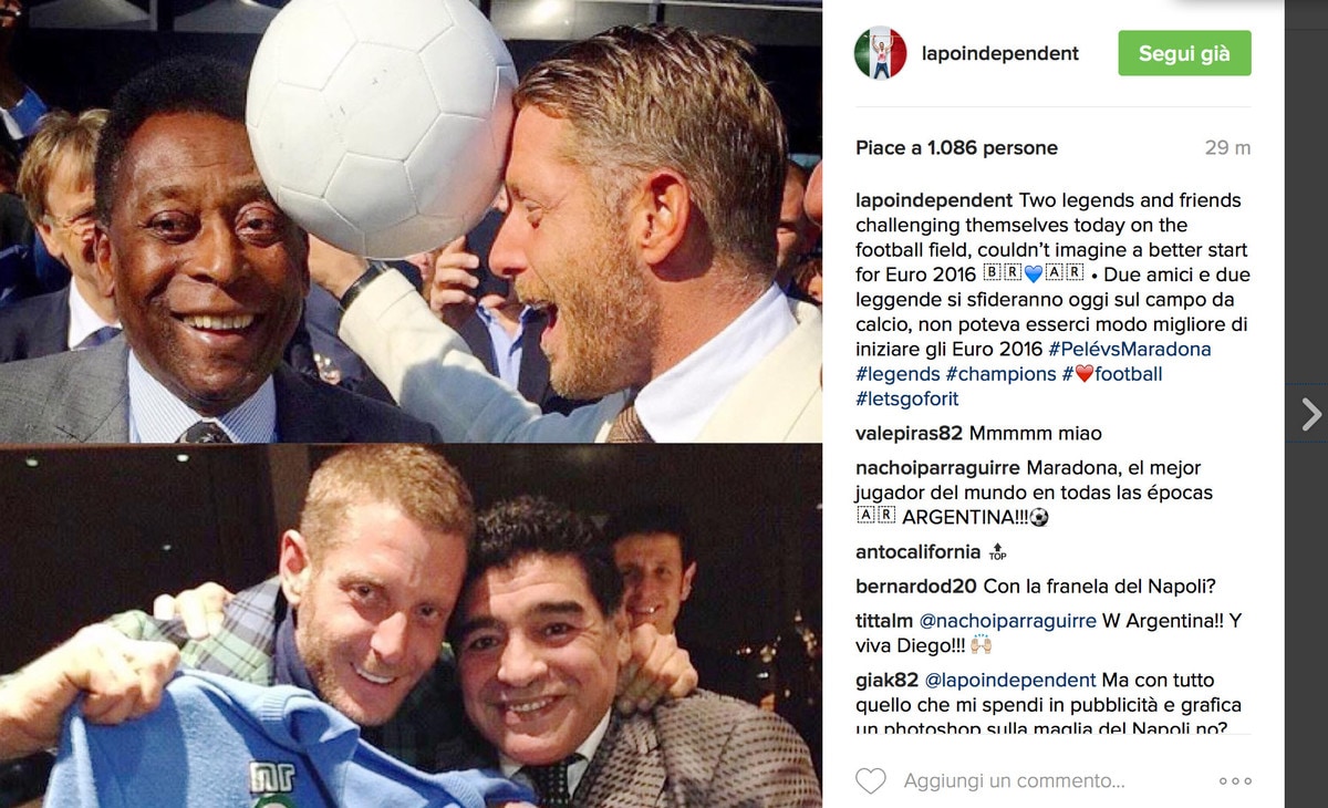 Lapo Elkann tra Pelé e Maradona: «Amici, non c'è modo migliore di inziare Euro2016»
