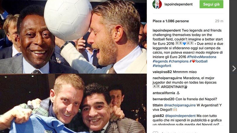 Lapo Elkann tra Pelé e Maradona: «Amici, non c'è modo migliore di inziare Euro2016»