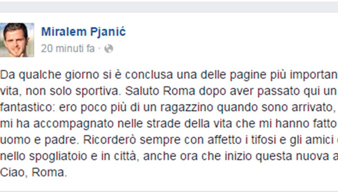 Juventus, Pjanic saluta la Roma: «Una delle pagine più importanti della mia vita»
