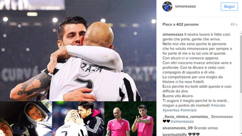 Juventus, Zaza a Morata: «Buona vita fratello, ti auguro il meglio...ma da martedì»