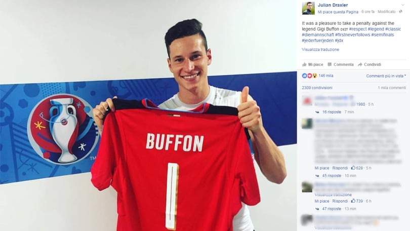Euro 2016 Italia, Draxler rende omaggio alla leggenda Buffon: «Un privilegio!»