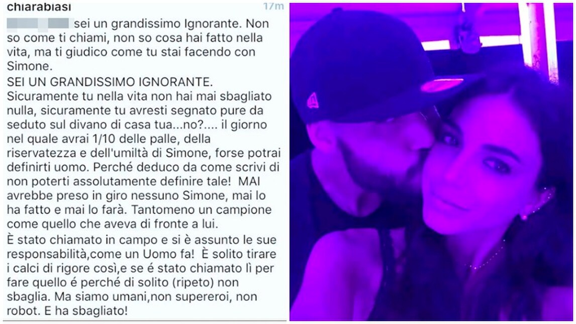 Chiara Biasi difende Zaza dagli insulti: «Non avete le p... di Simone»