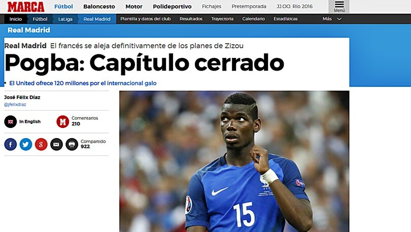 «Il Real si ritira dalla corsa a Pogba»