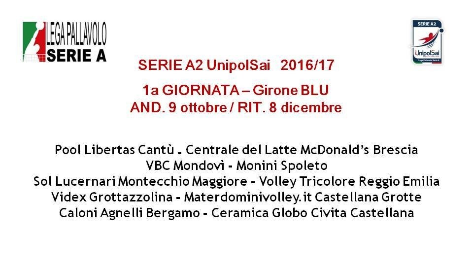 Il calendario di Serie A2 Unipolsai 2016/17