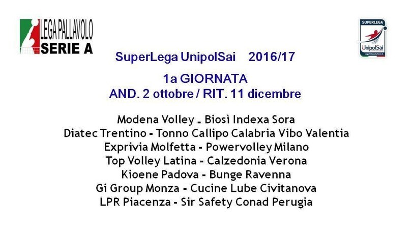 Il calendario 2016/17 di Superlega A1