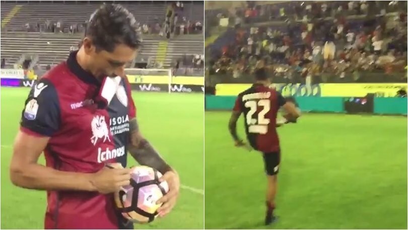 Cagliari, Borriello ne segna quattro e regala il pallone ai tifosi