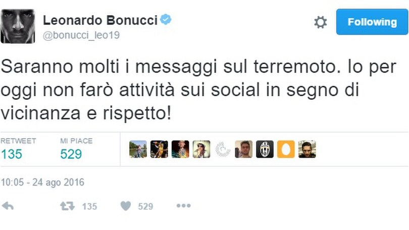 Terremoto in centro Italia: i tweet di solidarietà del mondo Juve e dello sport