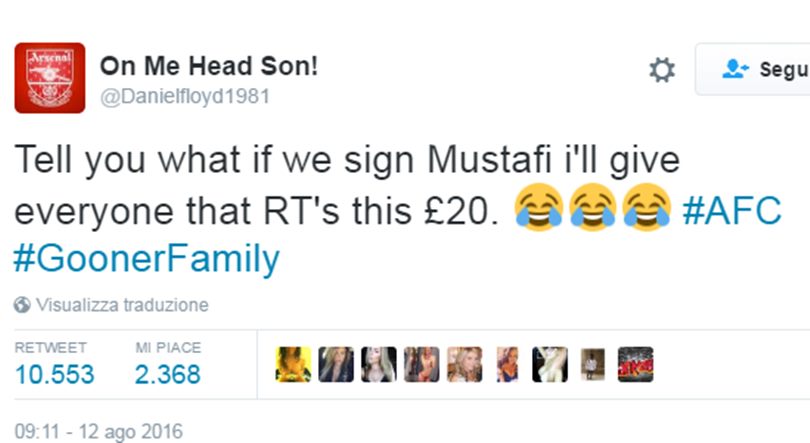 Mustafi all'Arsenal costa quasi 150 mila euro a un tifoso