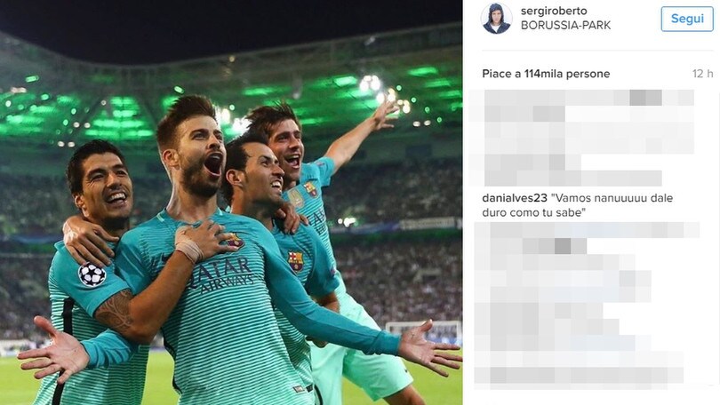 Sergi Roberto esulta per il Barça, Dani Alves si accoda