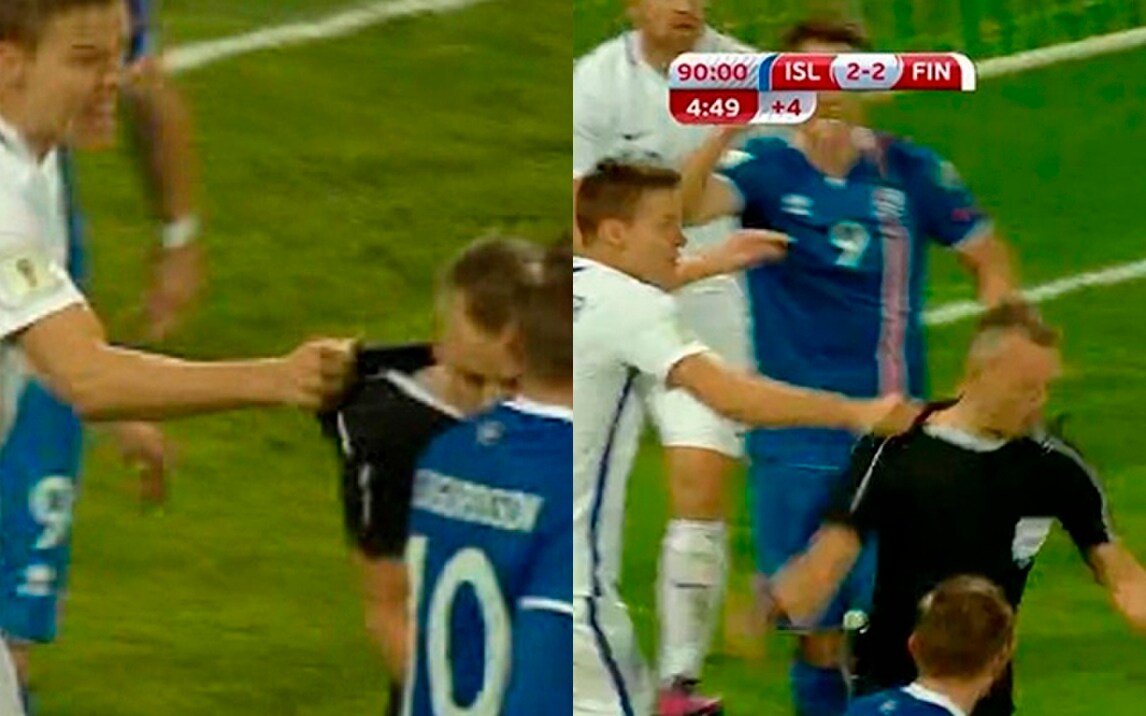 Islanda-Finlandia, Moisander prende l'arbitro per la maglia