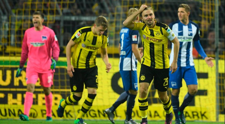 Bundesliga: Borussia Dortmund-Hertha Berlino 1-1, Aubameyang salva i gialloneri