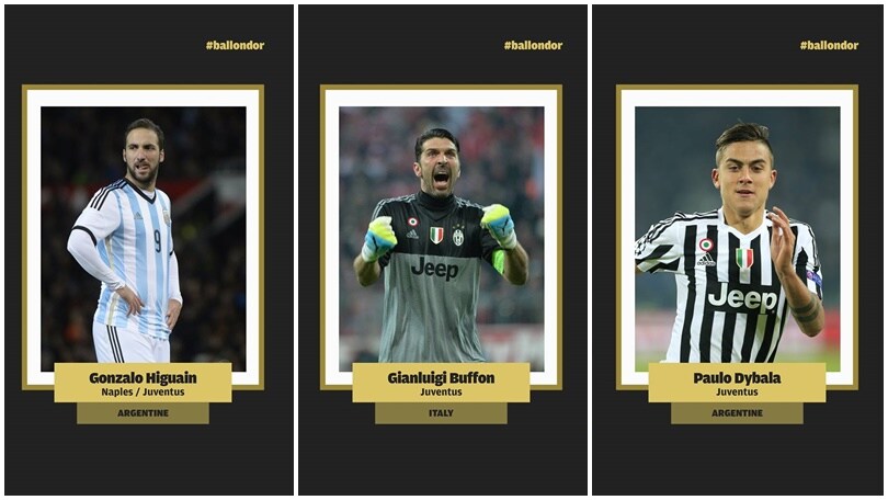 Pallone d'oro, tanti juventini in lizza: ci sono Buffon, Higuain e Dybala