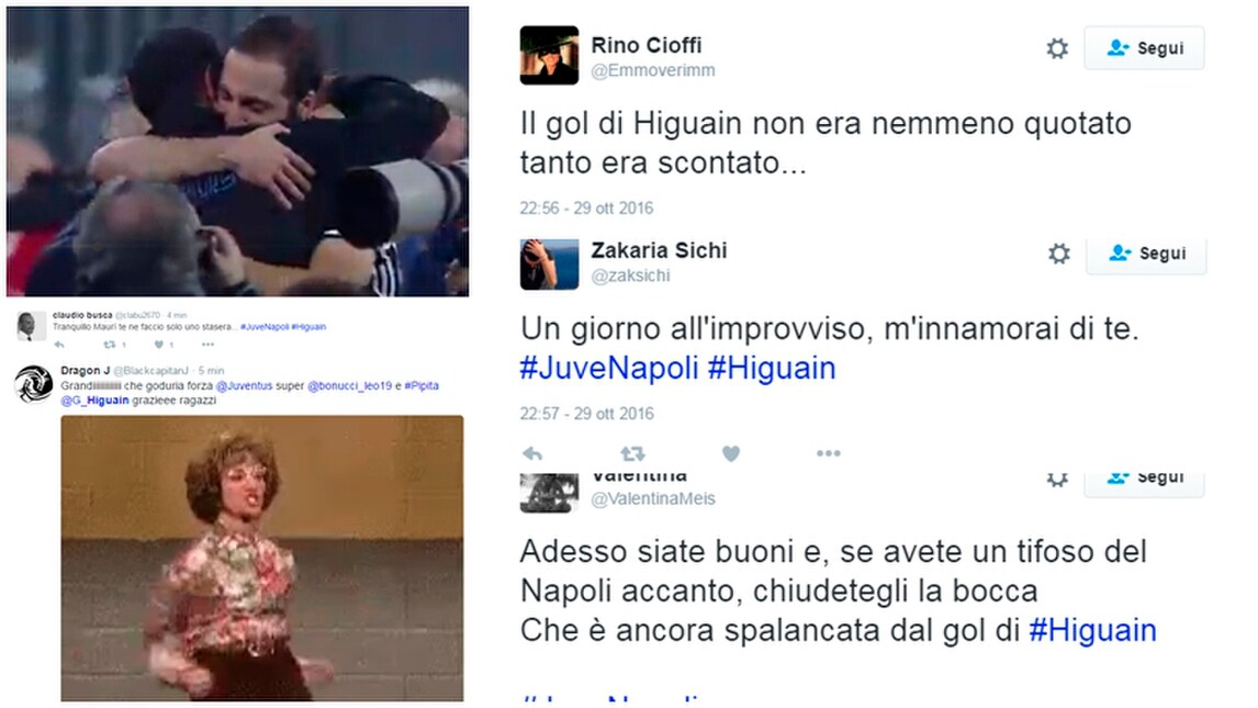 Juventus: i social si scatenano dopo il gol vittoria di Higuain sul Napoli