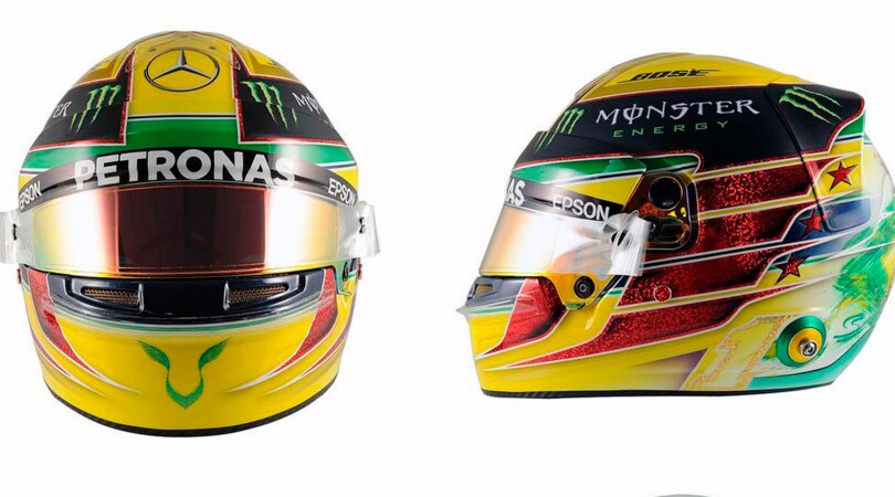 FOTO Hamilton presenta il casco dedicato ad Ayrton Senna