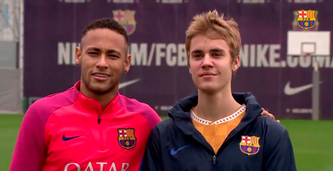 Il Barcellona è pop: Bieber si allena con Neymar