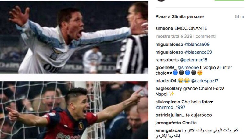 Simeone sr festeggia: «Emozionante». Gol alla Juventus, tale padre tale figlio