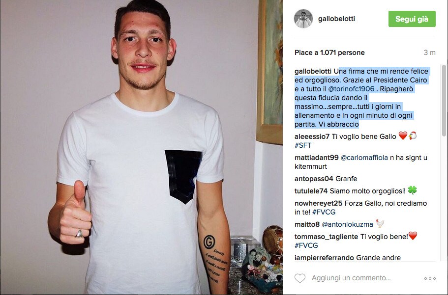 Belotti: «Orgoglioso della firma con il Torino». E i tifosi cantano col Gallo