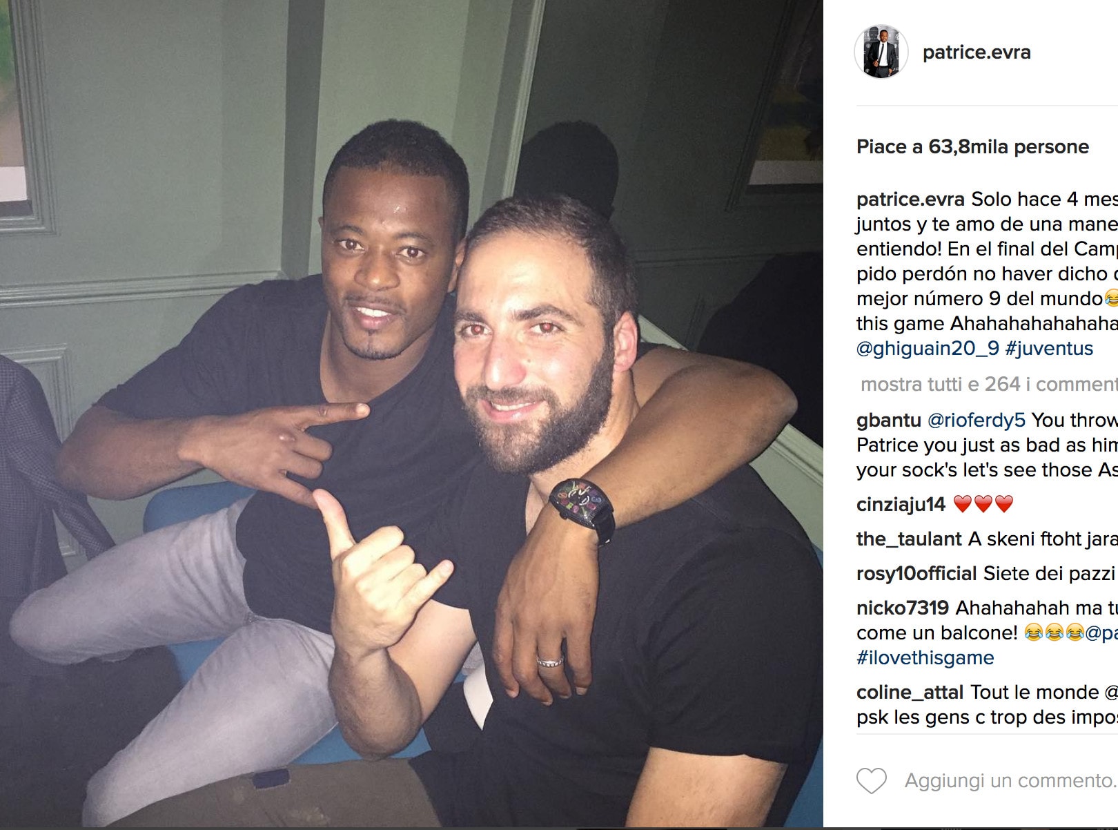 Juventus padrona ed Evra si "scusa" con Higuain: «Sei il migliore 9 del mondo»