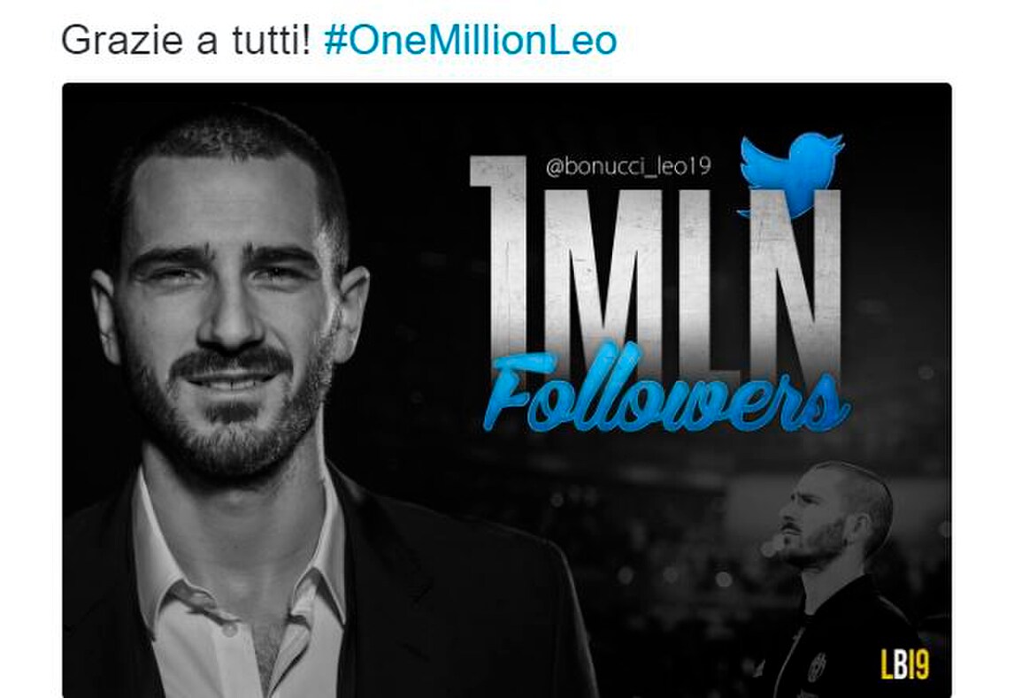 Bonucci leader anche su Twitter. Ora è «One Million Leo»