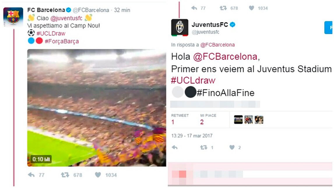 E' già Juventus-Barcellona, arriva il primo botta e risposta su Twitter