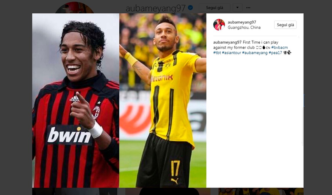 Aubameyang, il post su Instagram che scuote il Milan
