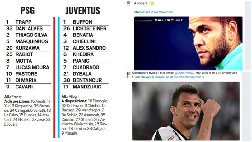 Psg-Juventus, sfida a Dani Alves: i tifosi lo "affidano" a Mandzukic