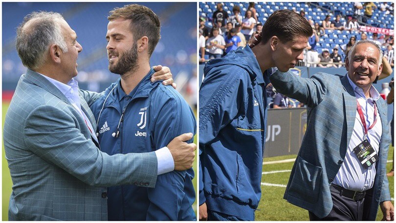 Roma-Juventus, Pallotta abbraccia gli ex Pjanic e Szczesny
