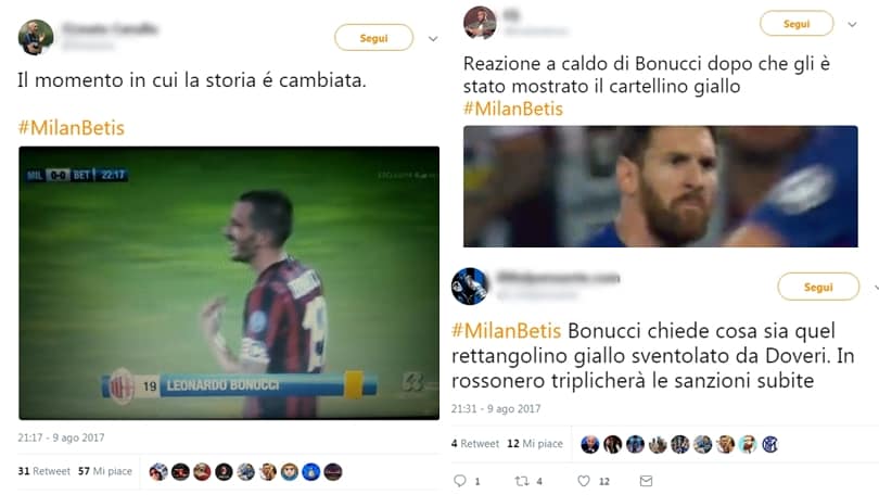 Bonucci, primo giallo in rossonero: i social non perdonano