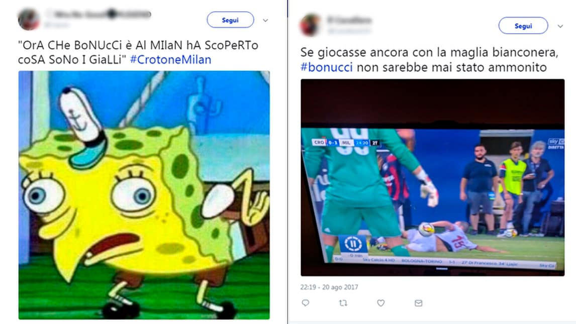 Bonucci, esordio con ammonizione: e il web non perdona