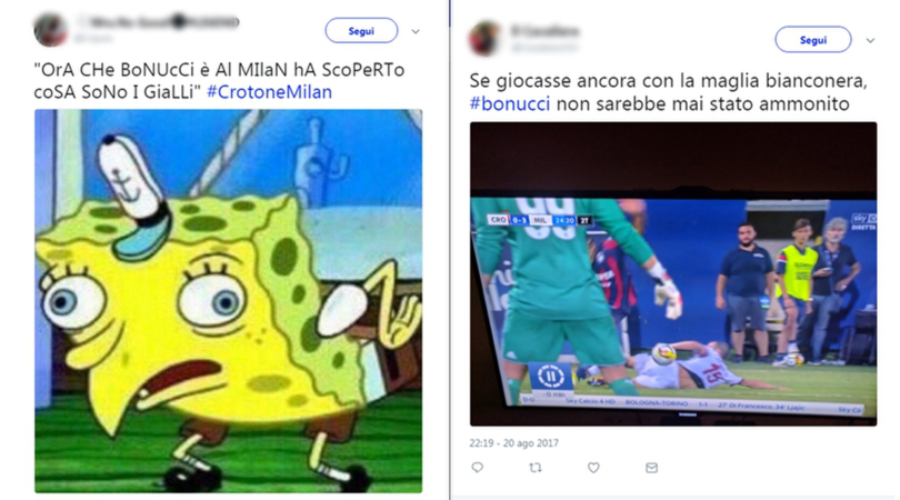 Bonucci, esordio con ammonizione: e il web non perdona