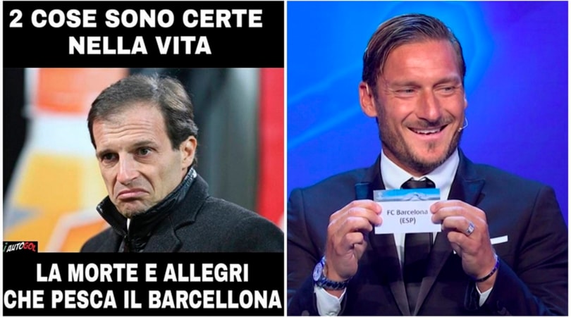 Champions, Allegri-Barcellona e la risata di Totti: i sorteggi visti dai social