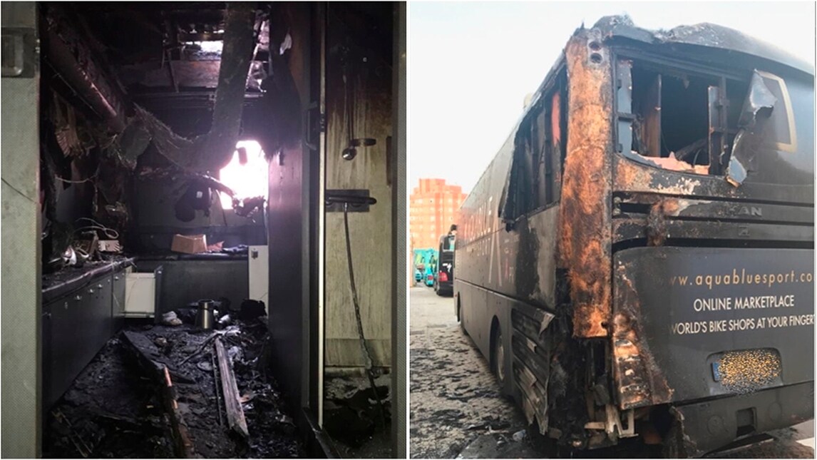 Ciclismo, incendiato il bus dell'Aqua Blue Sport alla Vuelta!